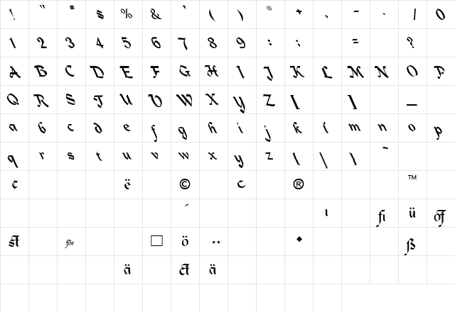 Heidelbe-Normal Lefty Regular  glyph index