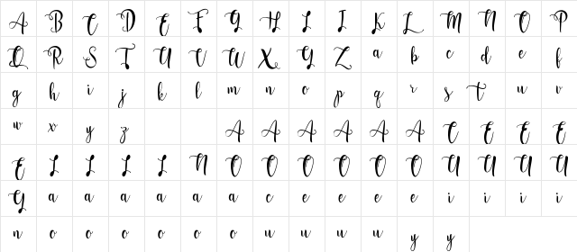 Sweet Love Demo Regular  glyph index