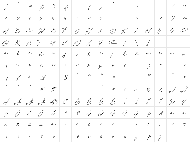 Wish Good Regular  glyph index