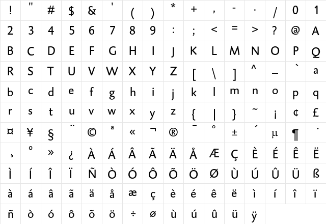 DTL Caspari T Regular  glyph index