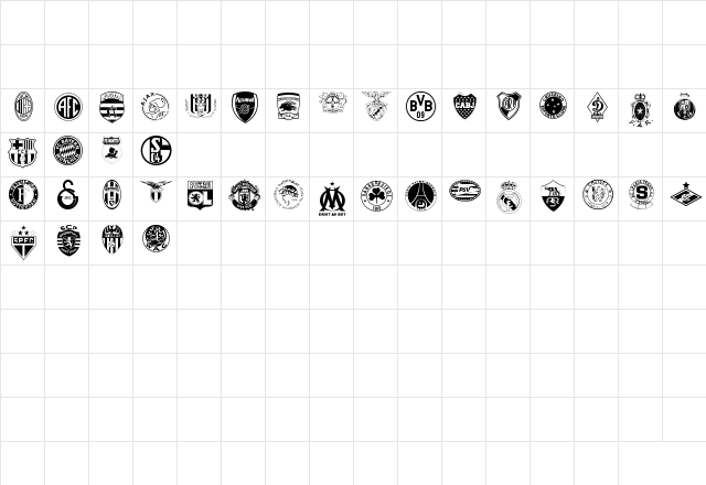 Clubz Regular  glyph index