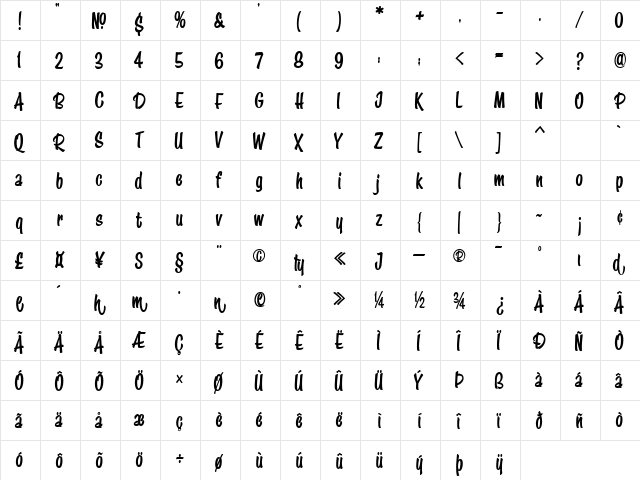LHF Speedstyle EXTRA BOLD Regular  glyph index
