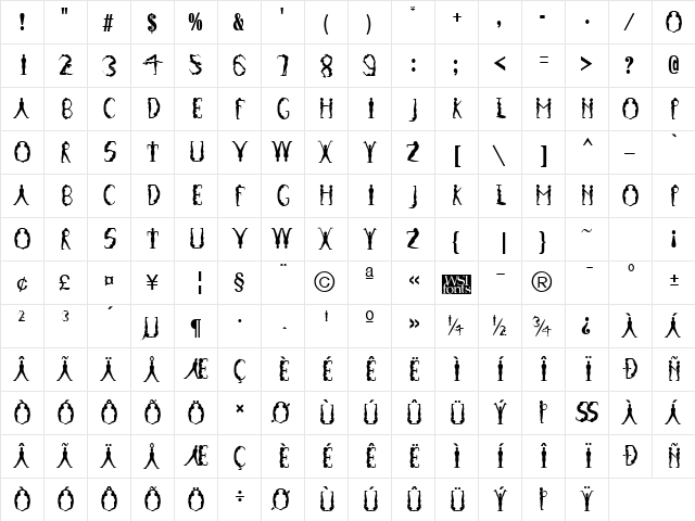 Gymnastics Regular  glyph index