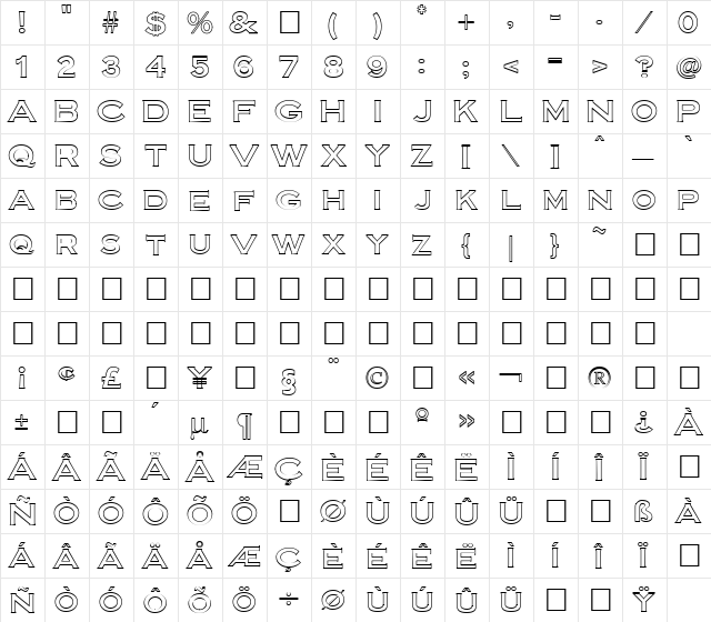 FZ ROMAN 14 HOLLOW Light  glyph index