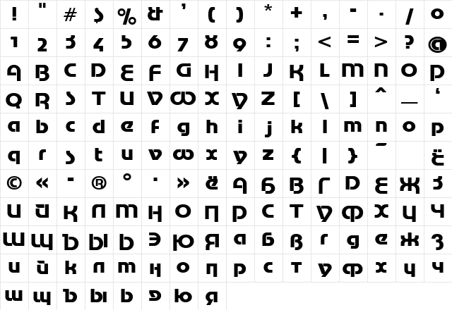 Motter Tektura Cyrilic Normal  glyph index