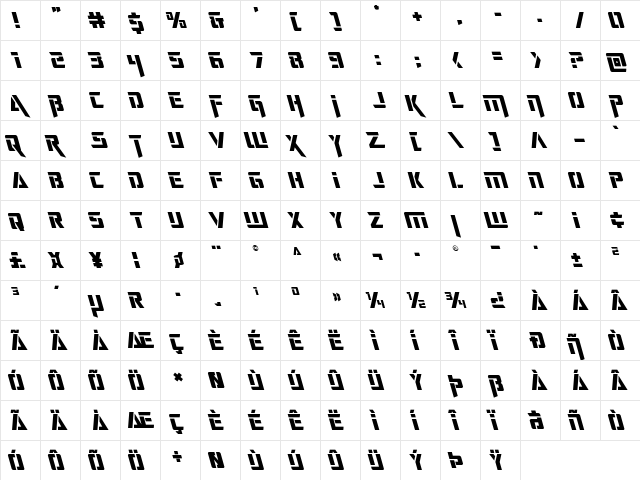 Deceptibots Leftalic Italic  glyph index