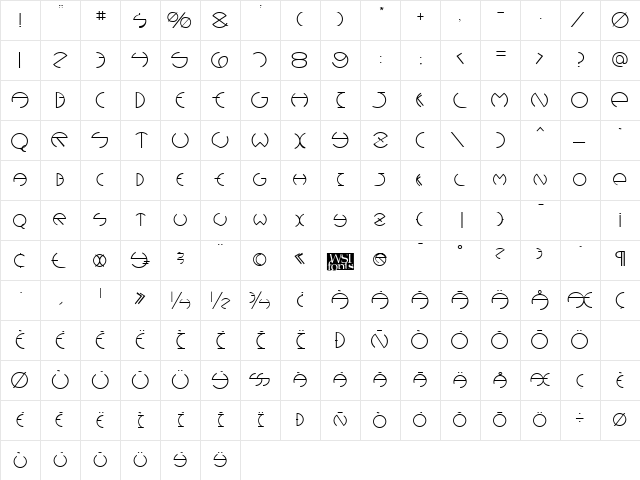 Debevic Deco Regular  glyph index
