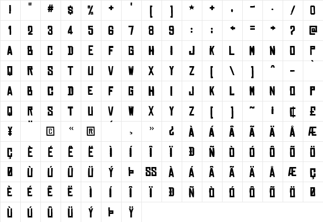 Chinese Rocks Bold  glyph index