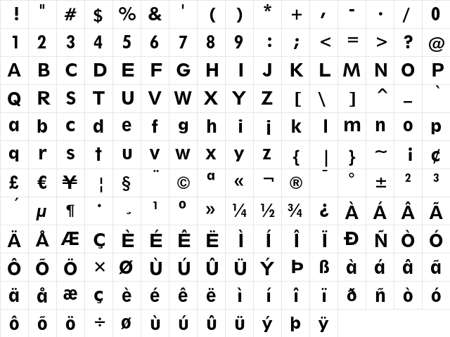 Geometric 212 Heavy  glyph index