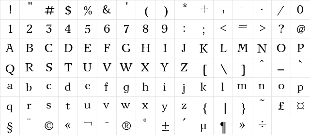 NewJournalC Regular  glyph index