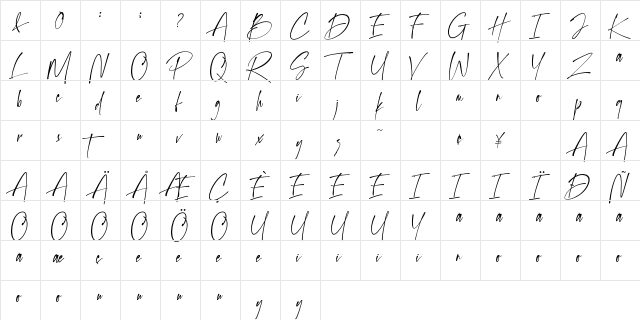 Hessley Andreas Regular  glyph index