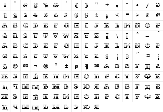 a_DexterB&W Regular  glyph index