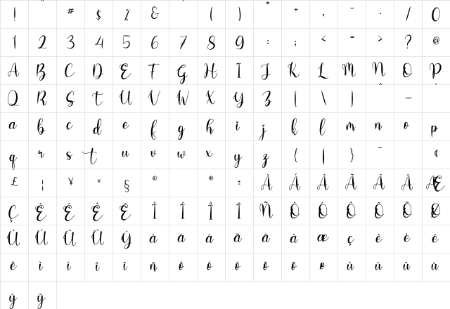 Bentho Regular  glyph index