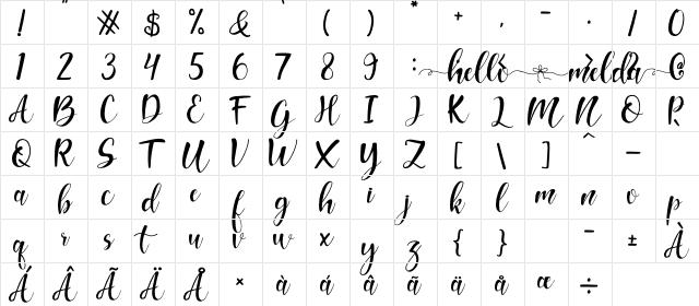 Hello Melda Regular  glyph index