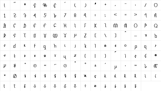 Kitsch Medium  glyph index