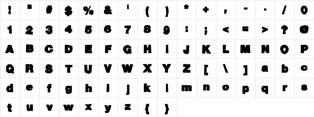 Ack-ack Regular  glyph index