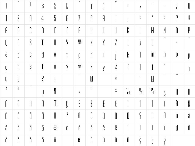 UniversalNineteen Regular  glyph index