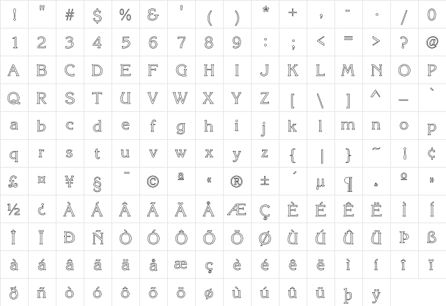 Corinna Ho Regular  glyph index