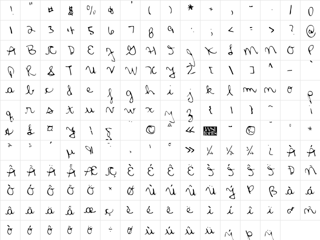 FlorasHand Regular  glyph index