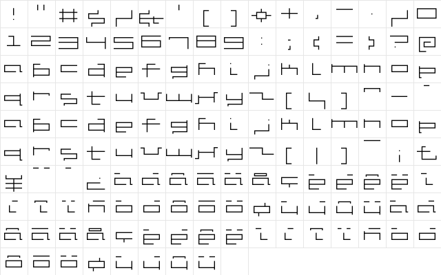 V5 Cuadra2 Slim  glyph index