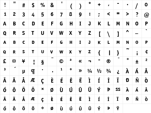 OfficinaSanITC Bold  glyph index