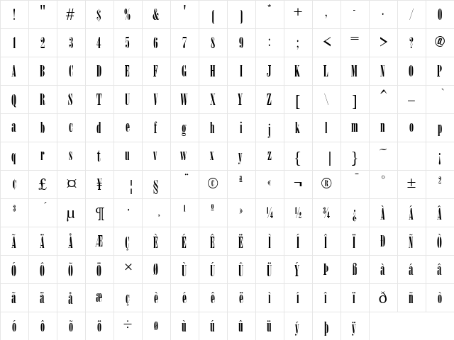 Arsis Regular  glyph index