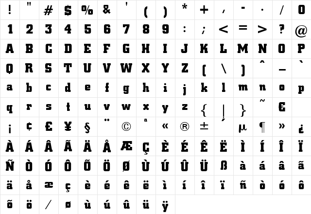 CyprusBold Regular  glyph index