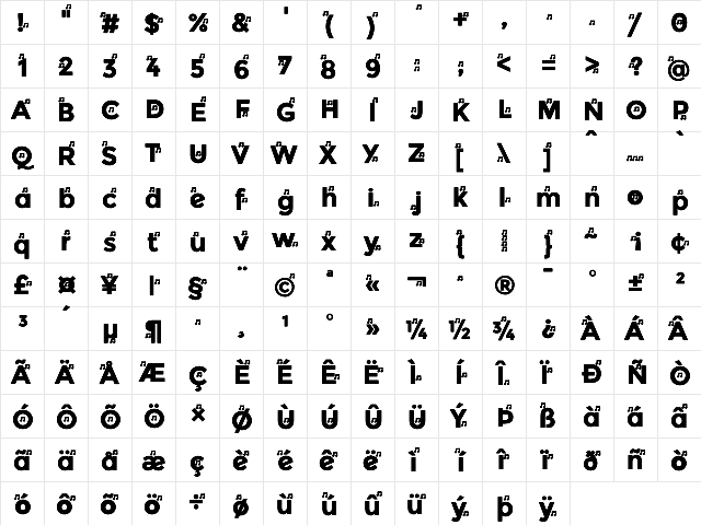 YentNotes Cacophony Bold  glyph index