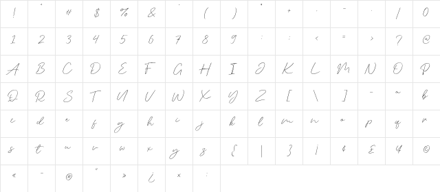 Silent Caroline Regular  glyph index