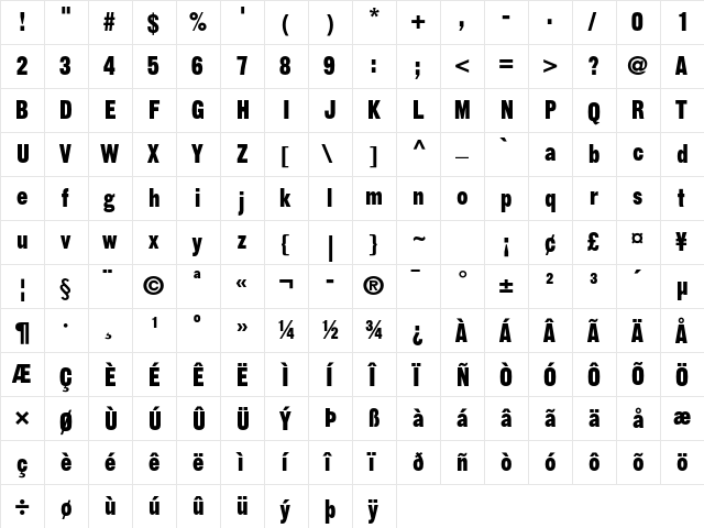 Gothic 13 Std Regular  glyph index