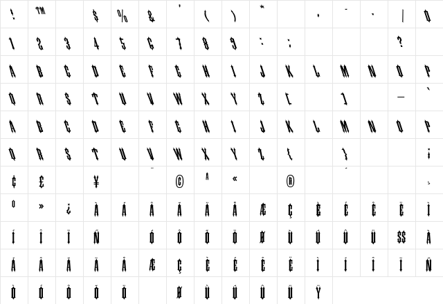 IRONWOOD-Medium Left Regular  glyph index