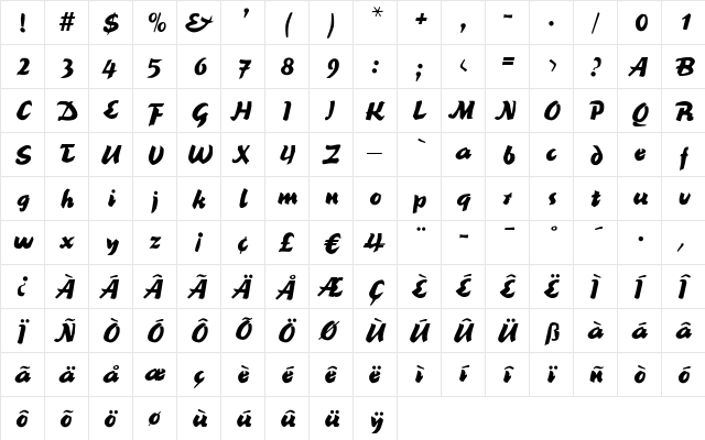 EvaBecker Bold  glyph index