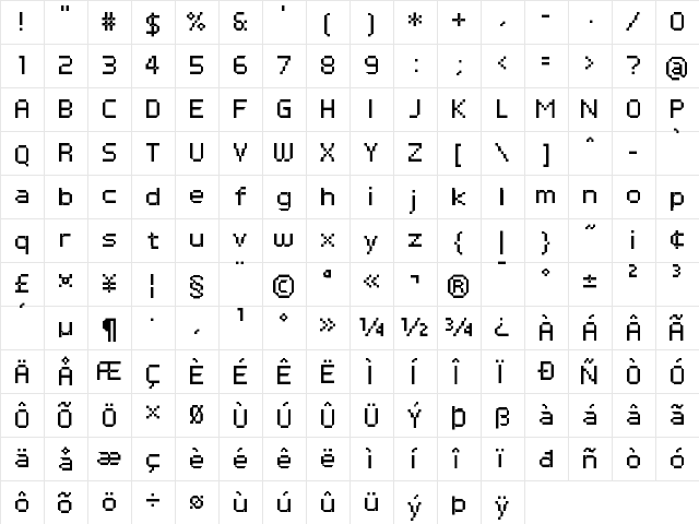 FFF Atlantis Condensed Regular  glyph index