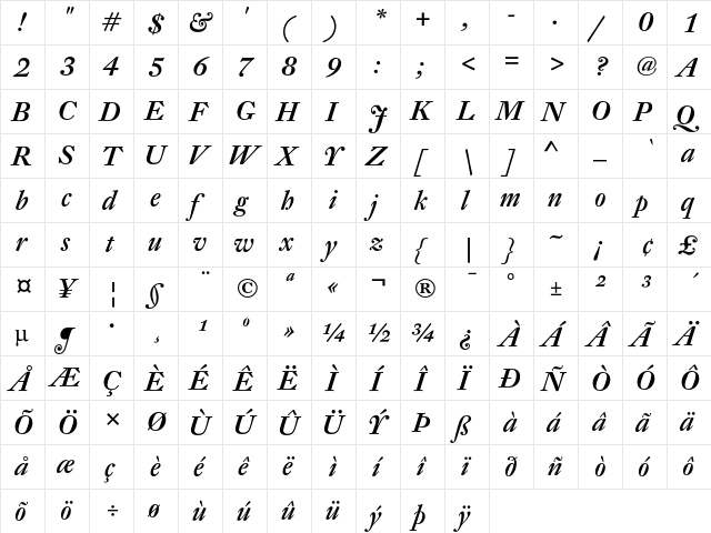 DTL Fleischmann D Medium Italic  glyph index