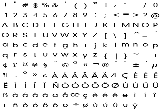 Geo 579 Extended Normal  glyph index