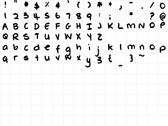 Pea Whinney Regular  glyph index