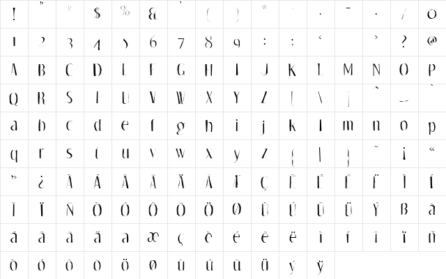 Dream Orphans Gaunt Regular  glyph index