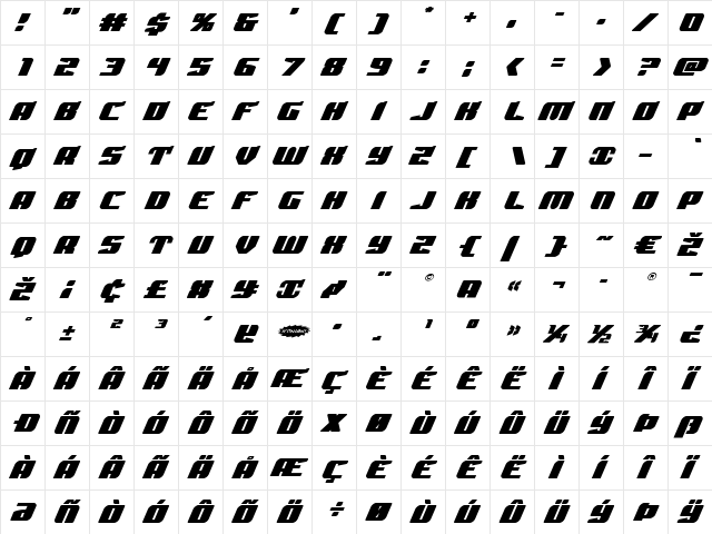 Spartaco Expanded Expanded  glyph index