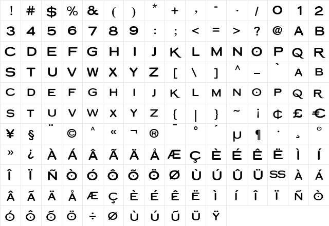 Copperplate Classic Round Regular  glyph index