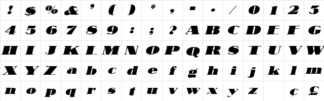 Sabotage Oblique  glyph index