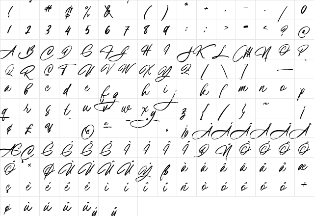 Racutens Regular  glyph index