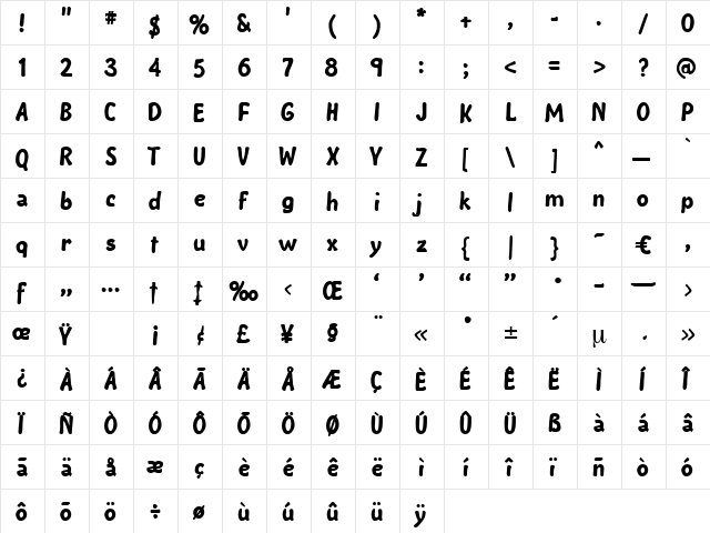 VampirBold Regular  glyph index