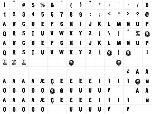 City of Brussels Regular  glyph index