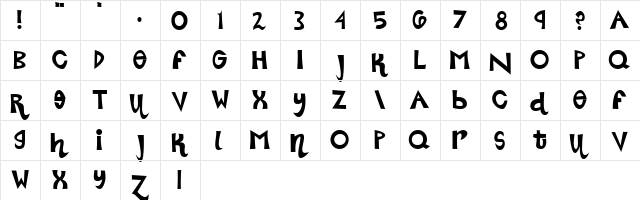 Roller Coaster Regular  glyph index