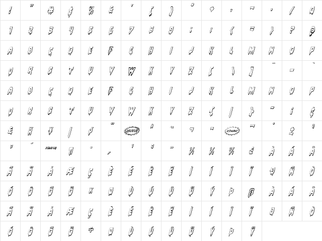 Bloodlust 3D Italic Italic  glyph index