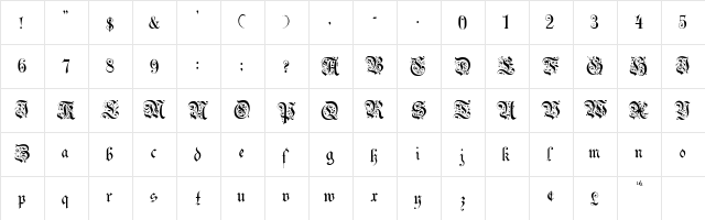 UechiGothic Normal  glyph index