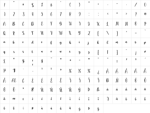 Falling Regular  glyph index