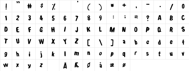 Shake that booty Regular  glyph index