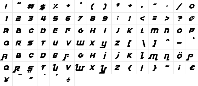 Dubai Dubstep Italic  glyph index