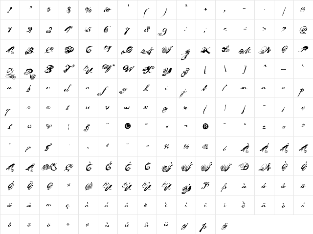 Masterpiece Allegro  glyph index